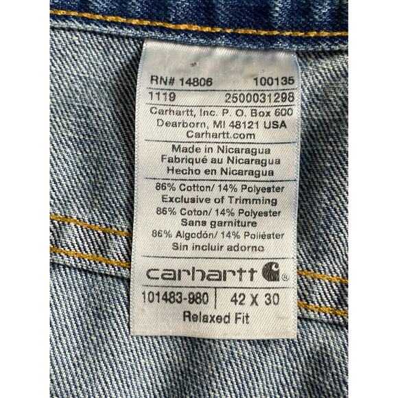 Carhartt Men's Blue Denim Straight Relaxed Fit Jeans Size 42X30 - Picture 6 of 6